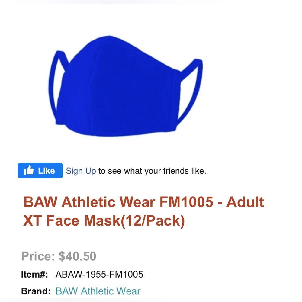 BAW 2-Layer Adult Size Reusable Royal Blue Face Masks Suitable for Sublimation